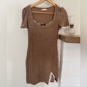 ROMWE Brown Ribbed Knit dress